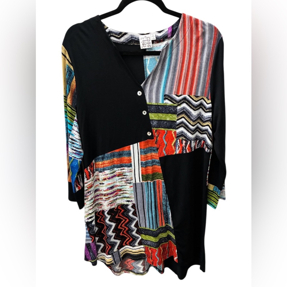 Parsley & Sage Large Mixed Media Rayon Colorful Artsy Stretchy Boho Tunic Top
